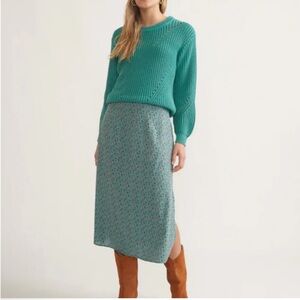 Marine Layer Hemp Sea Green Ryan Midi Skirt Side Slit Floral Womens 4 Small